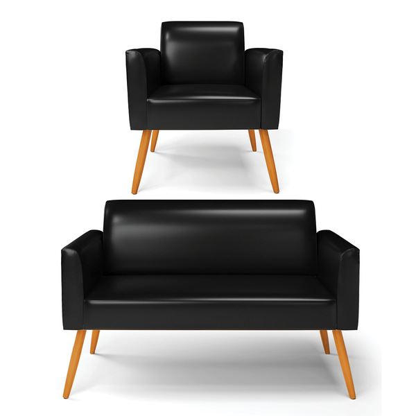 Sofá Namoradeira Com Poltrona Pés Palito Castanho Marisa Cora