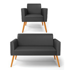 Sofá Namoradeira Com Poltrona Pés Palito Castanho Marisa Cori