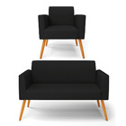 Sofá Namoradeira Com Poltrona Pés Palito Castanho Marisa Linh