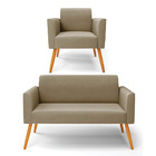 Sofá Namoradeira Com Poltrona Pés Palito Castanho Marisa Sued