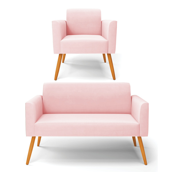 Sofá Namoradeira Com Poltrona Pés Palito Castanho Marisa Sued