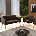 Sofá Namoradeira Com Poltrona Pés Palito Castanho Marisa Sued