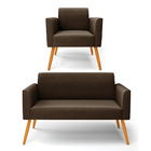 Sofá Namoradeira Com Poltrona Pés Palito Castanho Marisa Sued