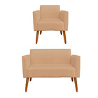 Sofá Namoradeira Com Poltrona Pés Palito Castanho Marisa Sued