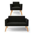 Sofá Namoradeira Com Poltrona Pés Palito Castanho Marisa Sued