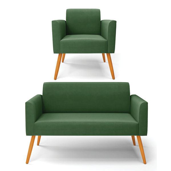 Sofá Namoradeira Com Poltrona Pés Palito Castanho Marisa Sued