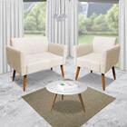 Sofá Namoradeira Com Poltrona Pés Palito Castanho Marisa Sued