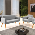 Sofá Namoradeira Com Poltrona Pés Palito Castanho Marisa Sued