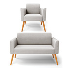 Sofá Namoradeira Com Poltrona Pés Palito Castanho Marisa Velu