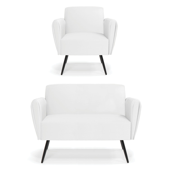 Sofá Namoradeira Com Poltrona Pés Palito De Ferro Bruna Corin