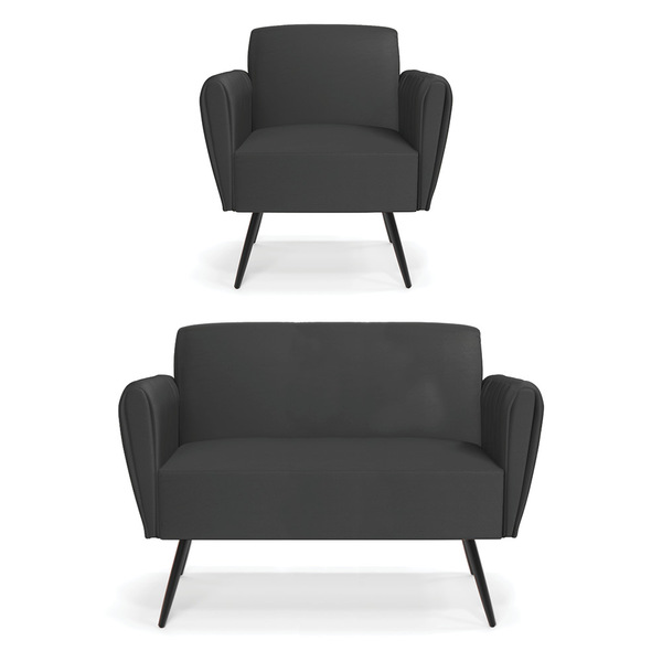 Sofá Namoradeira Com Poltrona Pés Palito De Ferro Bruna Corin