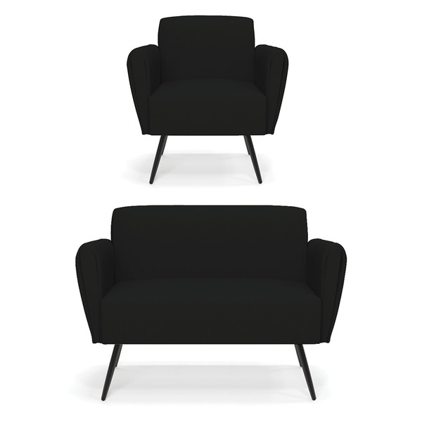 Sofá Namoradeira Com Poltrona Pés Palito De Ferro Bruna Linho