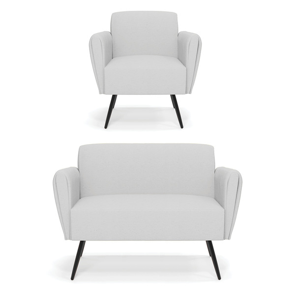 Sofá Namoradeira Com Poltrona Pés Palito De Ferro Bruna Linho