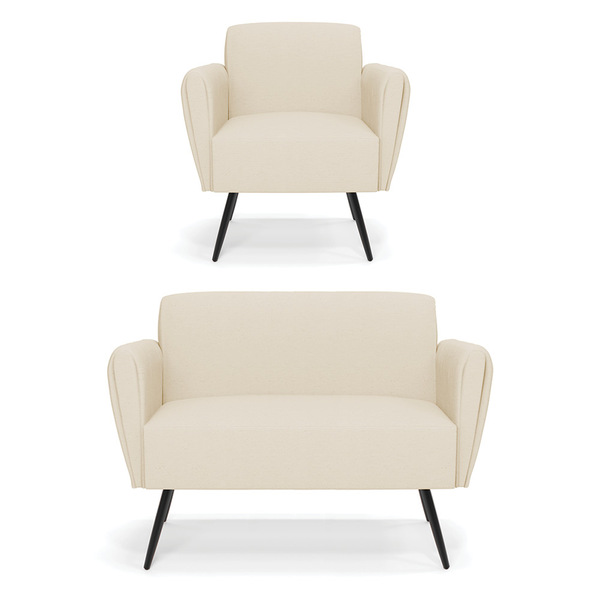 Sofá Namoradeira Com Poltrona Pés Palito De Ferro Bruna Linho