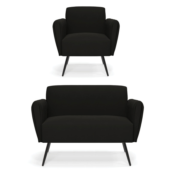 Sofá Namoradeira Com Poltrona Pés Palito De Ferro Bruna Suede