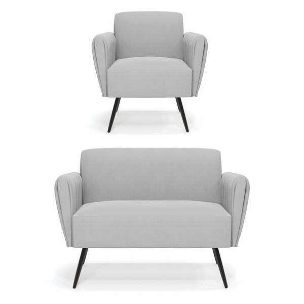 Sofá Namoradeira Com Poltrona Pés Palito De Ferro Bruna Suede