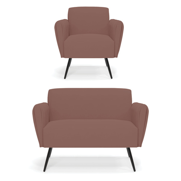 Sofá Namoradeira Com Poltrona Pés Palito De Ferro Bruna Velud