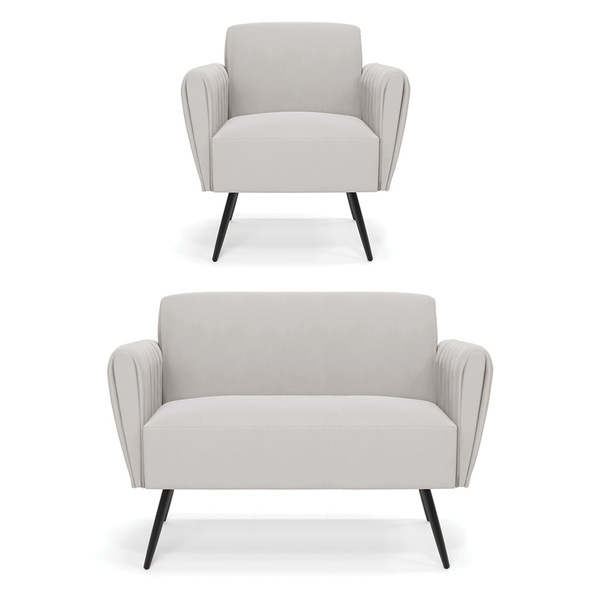 Sofá Namoradeira Com Poltrona Pés Palito De Ferro Bruna Velud