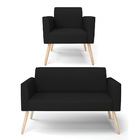 Sofá Namoradeira Com Poltrona Pés Palito Natural Marisa Linho