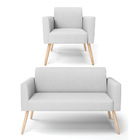 Sofá Namoradeira Com Poltrona Pés Palito Natural Marisa Linho