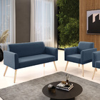 Sofá Namoradeira Com Poltrona Pés Palito Natural Marisa Suede