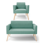 Sofá Namoradeira Com Poltrona Pés Palito Natural Marisa Suede