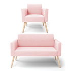 Sofá Namoradeira Com Poltrona Pés Palito Natural Marisa Suede