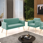 Sofá Namoradeira Com Poltrona Pés Palito Natural Marisa Suede