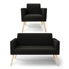 Sofá Namoradeira Com Poltrona Pés Palito Natural Marisa Suede