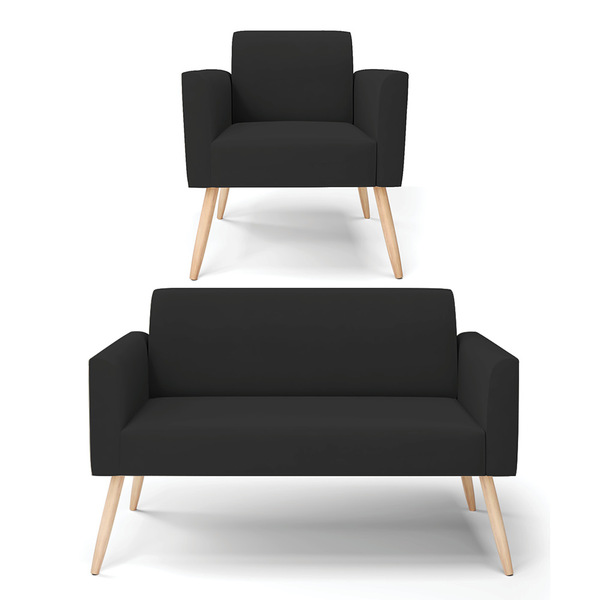 Sofá Namoradeira Com Poltrona Pés Palito Natural Marisa Velud