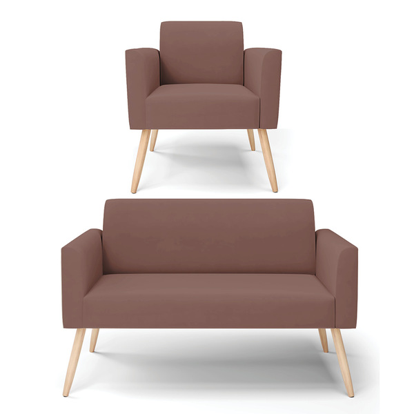 Sofá Namoradeira Com Poltrona Pés Palito Natural Marisa Velud