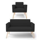 Sofá Namoradeira Com Poltrona Pés Palito Natural Marisa Velud