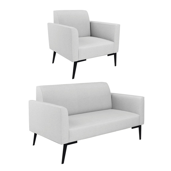 Sofá Namoradeira Com Poltrona Pés Villach Marisa Linho Cinza