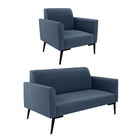 Sofá Namoradeira Com Poltrona Pés Villach Marisa Suede Azul M