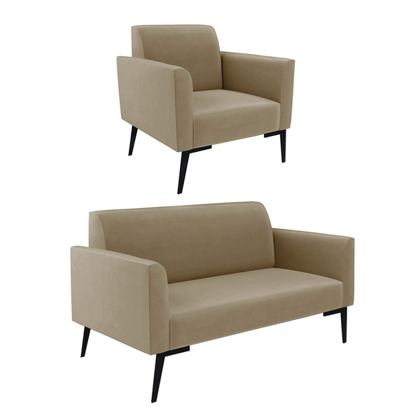 Sofá Namoradeira Com Poltrona Pés Villach Marisa Suede - Marr