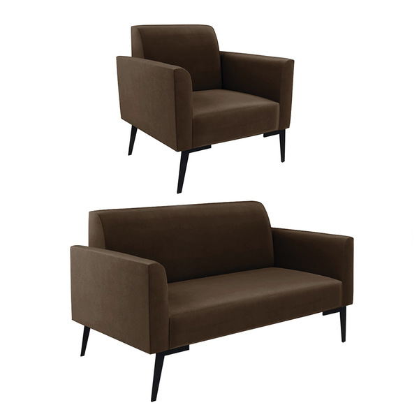 Sofá Namoradeira Com Poltrona Pés Villach Marisa Suede - Marr