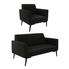 Sofá Namoradeira Com Poltrona Pés Villach Marisa Suede Preto