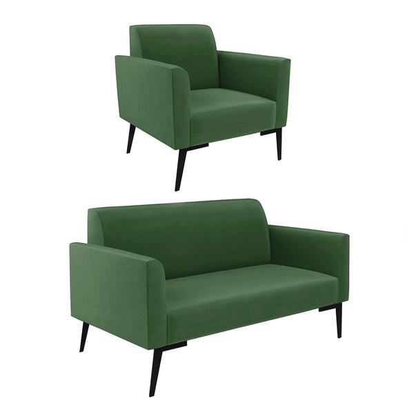 Sofá Namoradeira Com Poltrona Pés Villach Marisa Suede - Verde