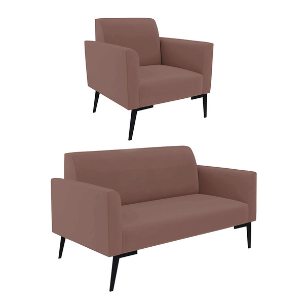 Sofá Namoradeira Com Poltrona Pés Villach Marisa Veludo   - R