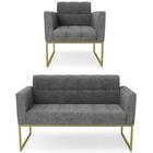 Sofá Namoradeira E 1 Poltrona Base Industrial Dourado Ana Lin