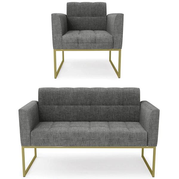 Sofá Namoradeira E 1 Poltrona Base Industrial Dourado Ana Lin