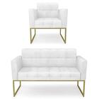 Sofá Namoradeira E 1 Poltrona Base Industrial Dourado Ana Sin