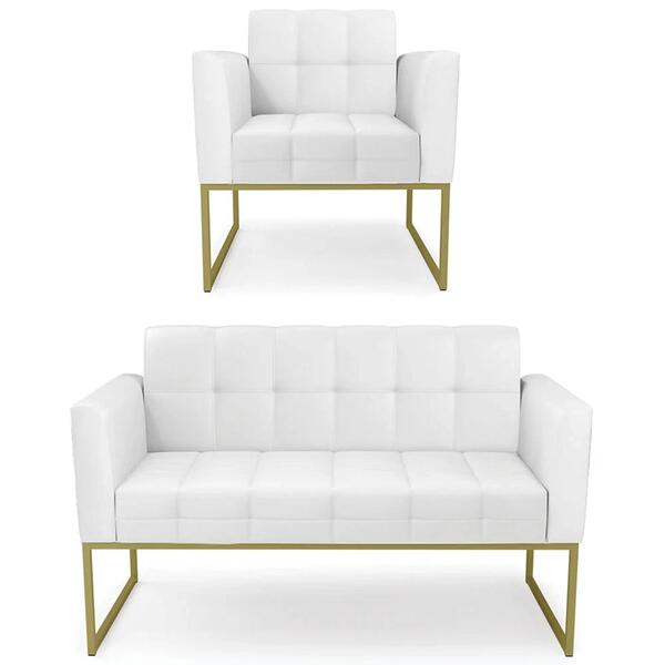 Sofá Namoradeira E 1 Poltrona Base Industrial Dourado Ana Sin