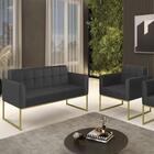 Sofá Namoradeira E 1 Poltrona Base Industrial Dourado Ana Sin