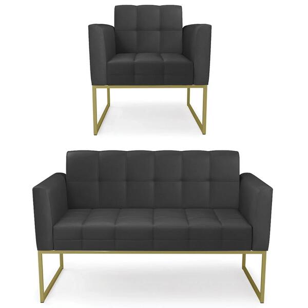 Sofá Namoradeira E 1 Poltrona Base Industrial Dourado Ana Sin