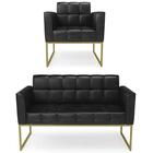 Sofá Namoradeira E 1 Poltrona Base Industrial Dourado Ana Sin