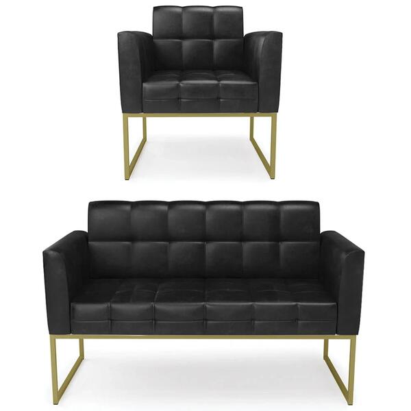 Sofá Namoradeira E 1 Poltrona Base Industrial Dourado Ana Sin