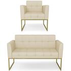 Sofá Namoradeira E 1 Poltrona Base Industrial Dourado Ana Vel
