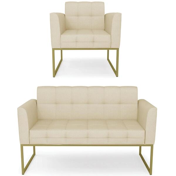 Sofá Namoradeira E 1 Poltrona Base Industrial Dourado Ana Vel