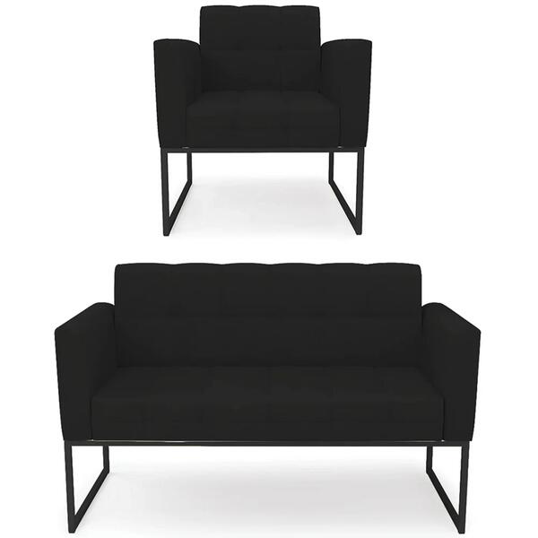 Sofá Namoradeira E 1 Poltrona Base Industrial Preto Ana Linho